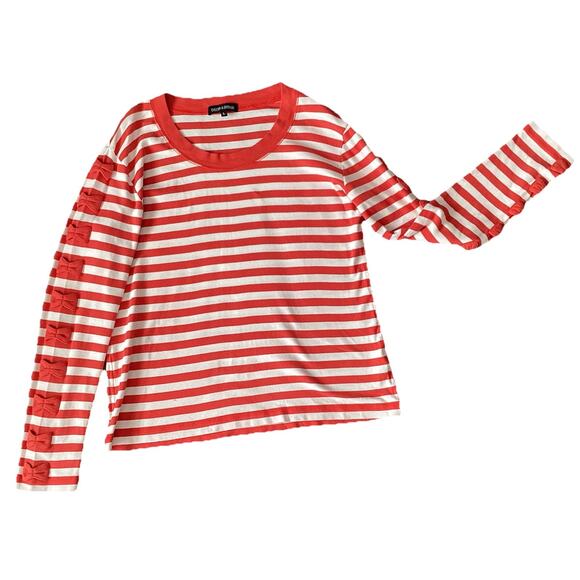 Evelyn & Arthur Pima Cotton Red White Stripe Top Large, Bows Preppy Classic Luxe - Picture 4 of 5